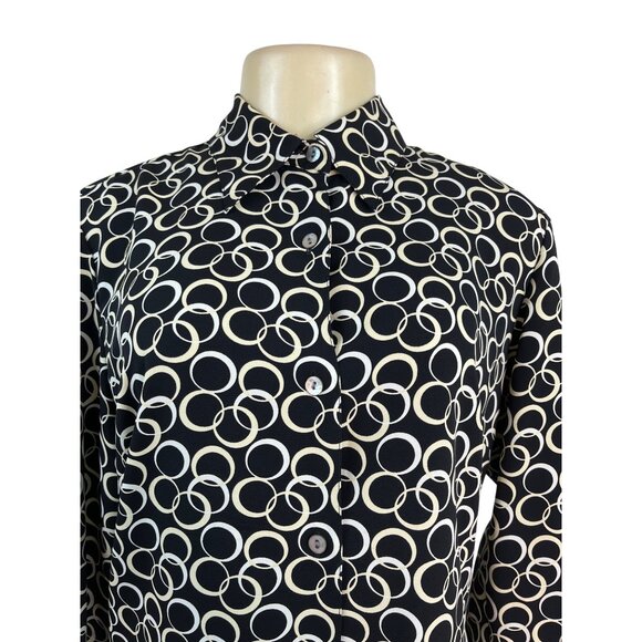 Meg Allen Black & White Circle Print Button-Up Blouse Long Sleeves Shirt Size M - Picture 4 of 8